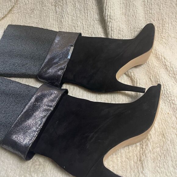 Calvin Klein versatile ankle Black faux suede Peep-Toe Ankle Boots SZ11 - Picture 6 of 11